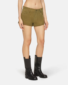 Portman Low Rise Short Olive Suede