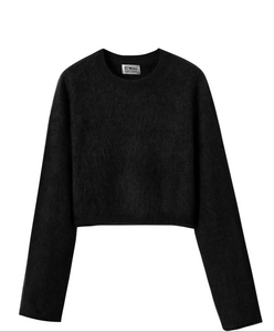 Najah Fuzzy Cropped Cashmere Crewneck Black