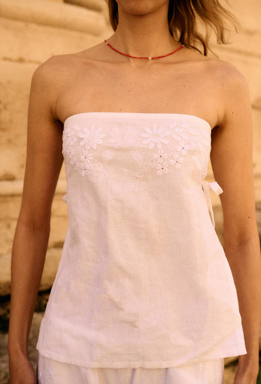Sebastian White Embroidered Linen Top