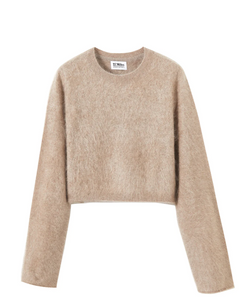 Najah Fuzzy Cropped Cashmere Crewneck Camel